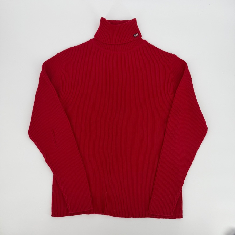 Vintage Polo Jeans Co Ralph Lauren Red Ribbed Turtleneck Sweater Flag Patch L - Picture 2 of 5